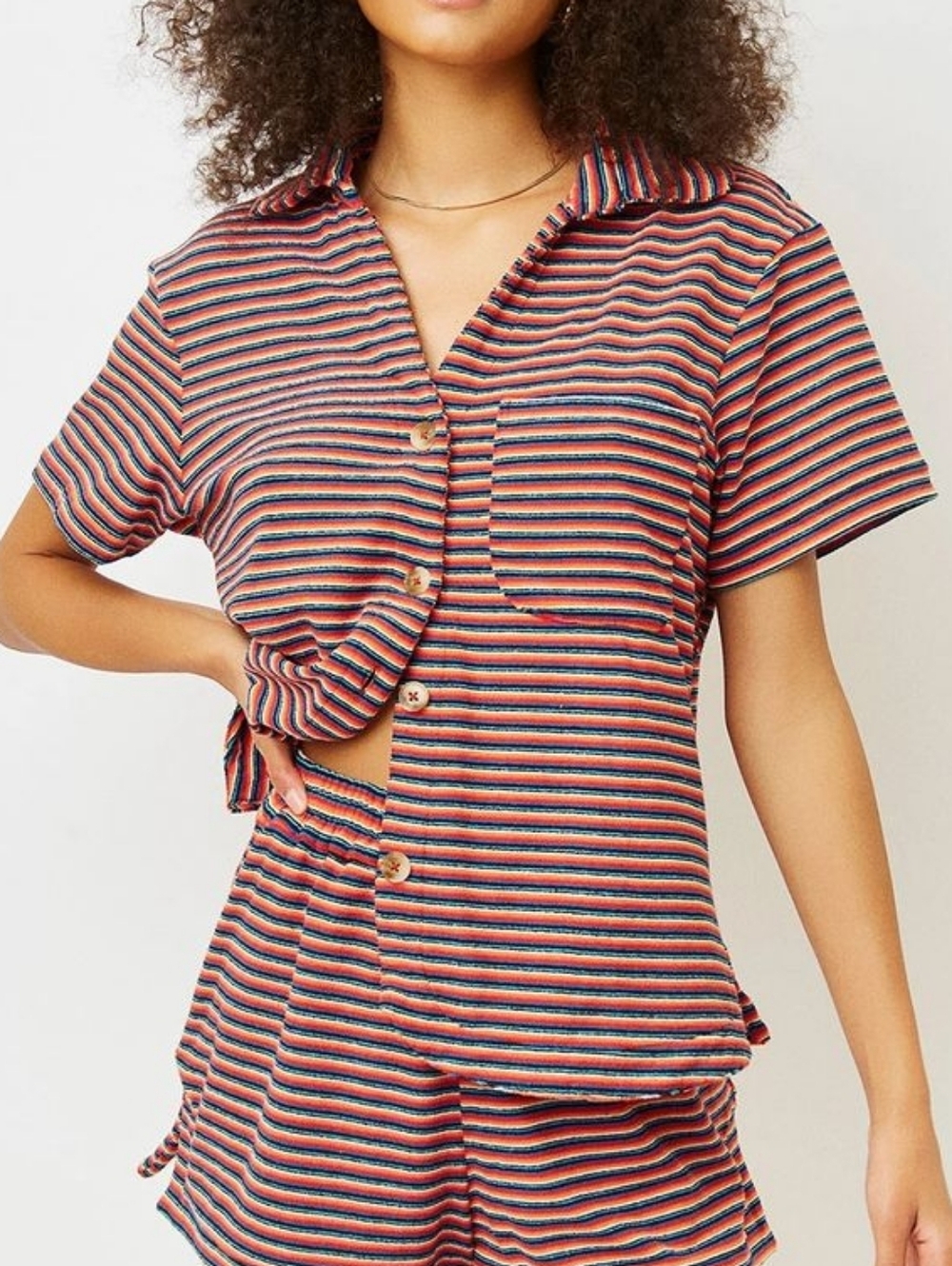 Frankies Bikinis Revolve Coco Sunset Stripe Terry Cloth Swim Button Down Shirt